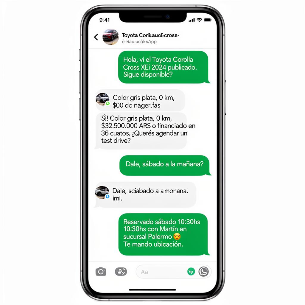 Conversación de WhatsApp con un cliente agendando un test drive de auto